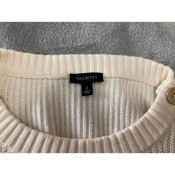 Talbots Sweater Women’s S Cream Brown Stripe Sparkle Button Knit Casual Top - Picture 4 of 8